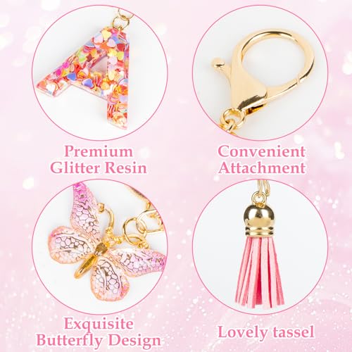 YINANLIN Initial Letter Keychain Cute Keychain Butterfly Pink Sequins Alphabet Resin Name Tassel Keychain for Mother's Gift (Pink-M) - Image 5