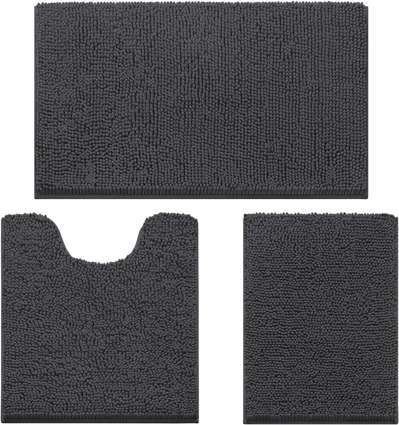 HOMEIDEAS 3 Pieces Bath Rugs Set Chenille Bathroom Door Mats - Ultra Soft, Non-slip, and Absorbent Plush for Tub - Image 1