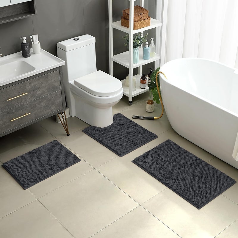 HOMEIDEAS 3 Pieces Bath Rugs Set Chenille Bathroom Door Mats - Ultra Soft, Non-slip, and Absorbent Plush for Tub - Image 2