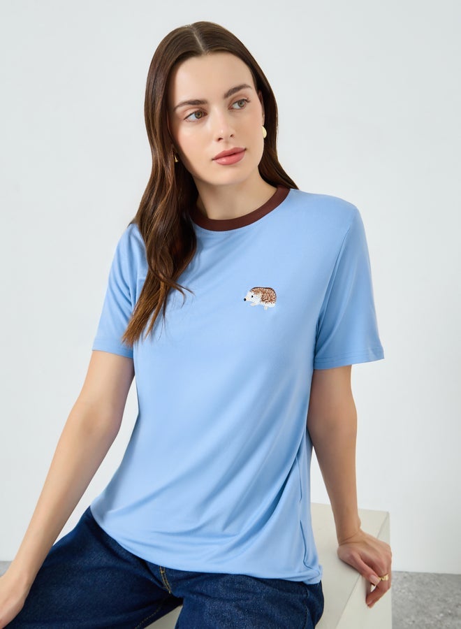 Styli Women Blue Embroidered Short Sleeve T-Shirt - Image 5