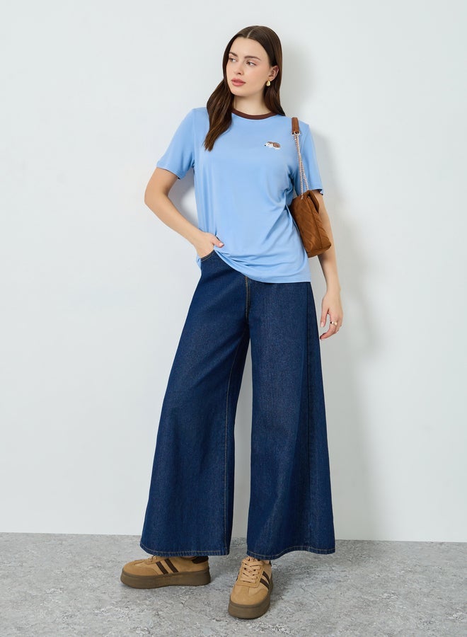 Styli Women Blue Embroidered Short Sleeve T-Shirt - Image 2