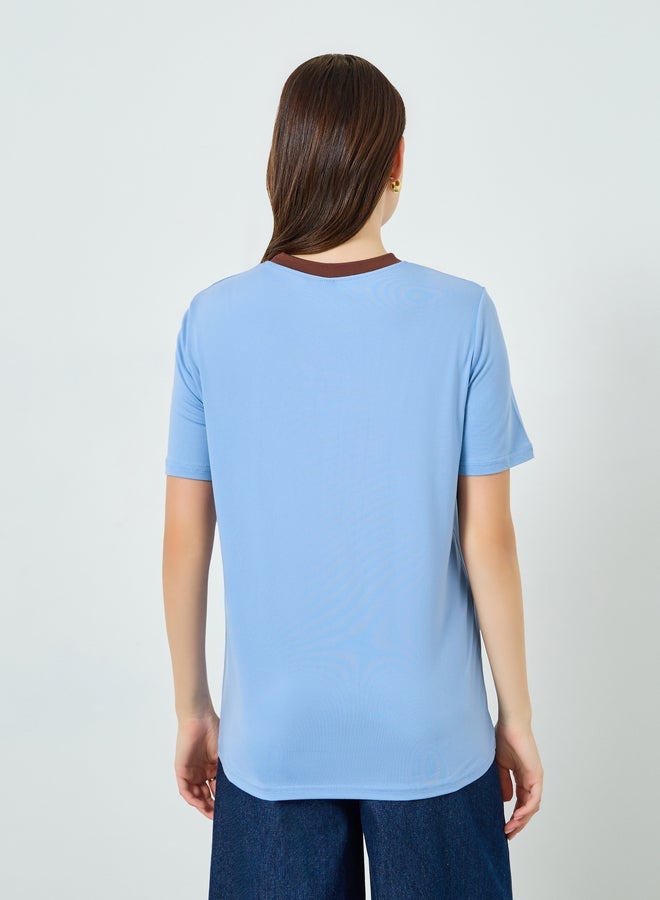 Styli Women Blue Embroidered Short Sleeve T-Shirt - Image 4
