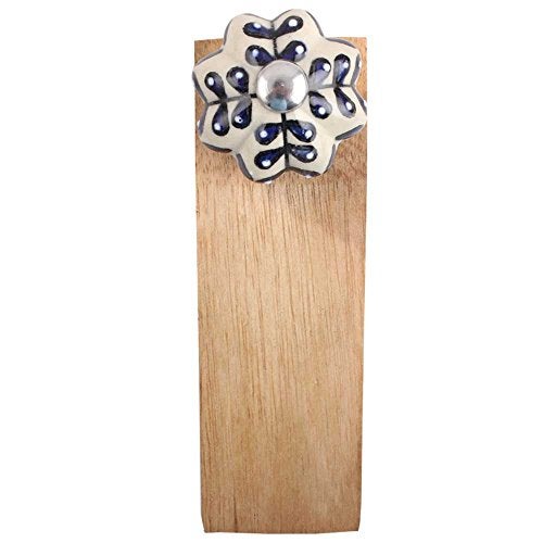 Indian-Shelf Indian Shelf 1 Piece Wooden Door Stopper with Rubber Base Blue Floral Design Floor Door Wedge Anti Slip Door Holder Stopper for Home Office - Image 4