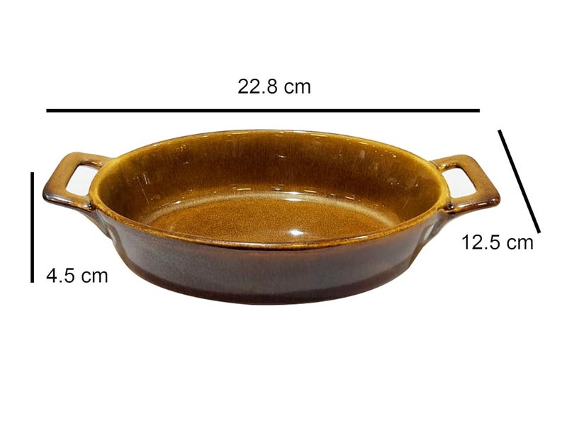 Lemon Tree Oval Ceramic Stoneware Small Serving Dish Bowl with Handle Bowl for Serving Starters and Snacks Microwave and Dishwasher Safe Bowl 400 ml Set of 1 Brown - Image 3