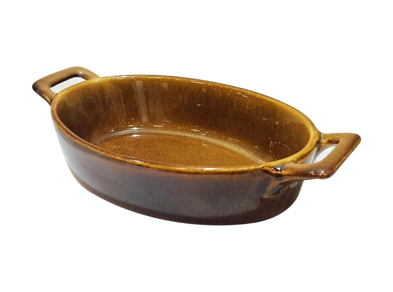 Lemon Tree Oval Ceramic Stoneware Small Serving Dish Bowl with Handle Bowl for Serving Starters and Snacks Microwave and Dishwasher Safe Bowl 400 ml Set of 1 Brown - Image 2