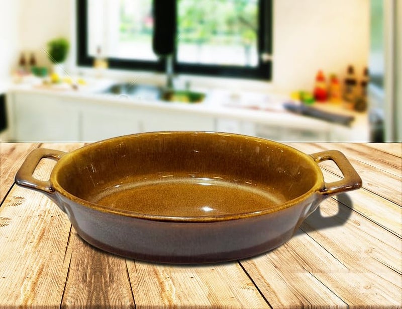 Lemon Tree Oval Ceramic Stoneware Small Serving Dish Bowl with Handle Bowl for Serving Starters and Snacks Microwave and Dishwasher Safe Bowl 400 ml Set of 1 Brown - Image 4