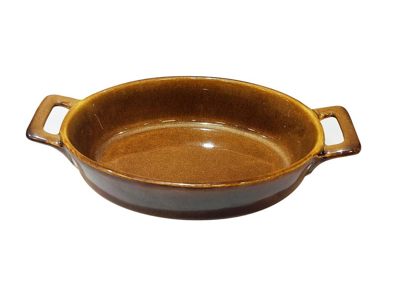 Lemon Tree Oval Ceramic Stoneware Small Serving Dish Bowl with Handle Bowl for Serving Starters and Snacks Microwave and Dishwasher Safe Bowl 400 ml Set of 1 Brown - Image 1