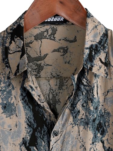 JOTOOK Mens Hawaiian Shirt Short Sleeve Button Down Tropical Shirts Casual Floral Summer Beach Shirt Large Bluegrey - Image 3