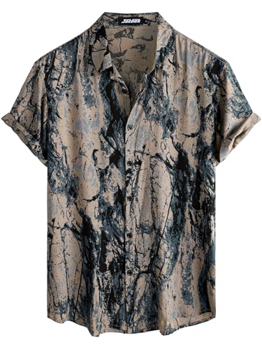 JOTOOK Mens Hawaiian Shirt Short Sleeve Button Down Tropical Shirts Casual Floral Summer Beach Shirt Large Bluegrey - Image 1