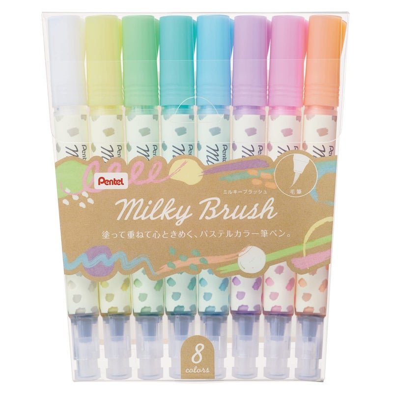 Pentel Gfh-P8St Milky Brush Colored Brush Pen  8 Colors - Image 1