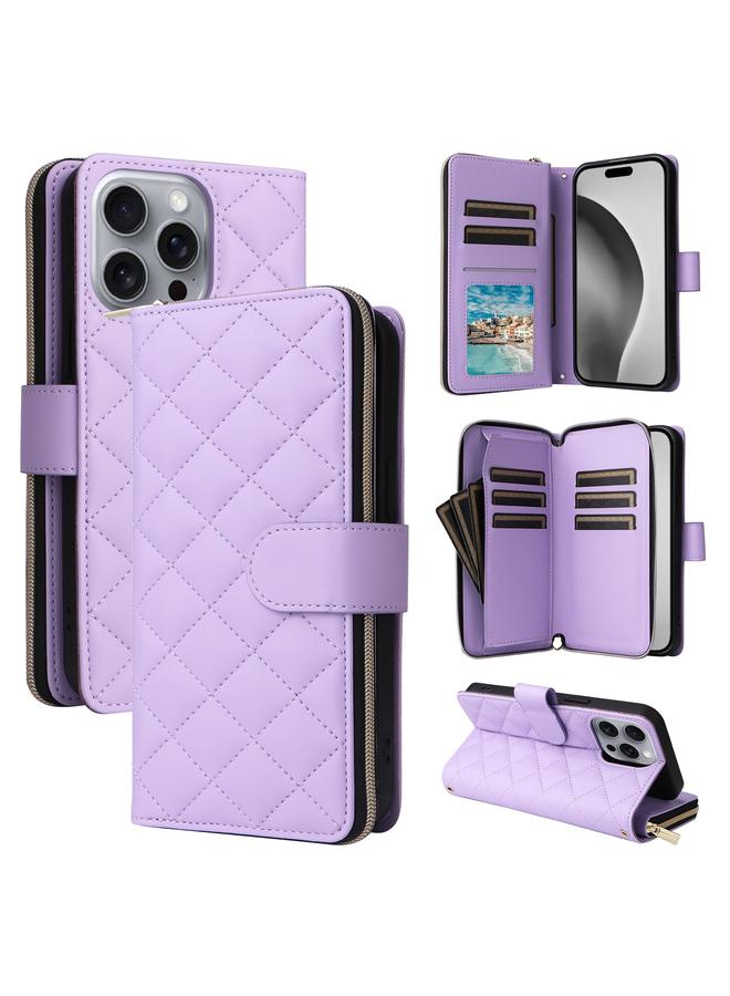 S-TOP Case For iPhone 16 Pro Max Crossbody Rhombic Zipper Tower Buckle Leather Phone Case with Lanyard - Image 1