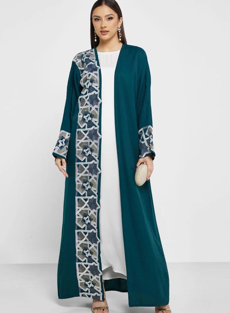 hayas closet Embroidered Crinkled Abaya