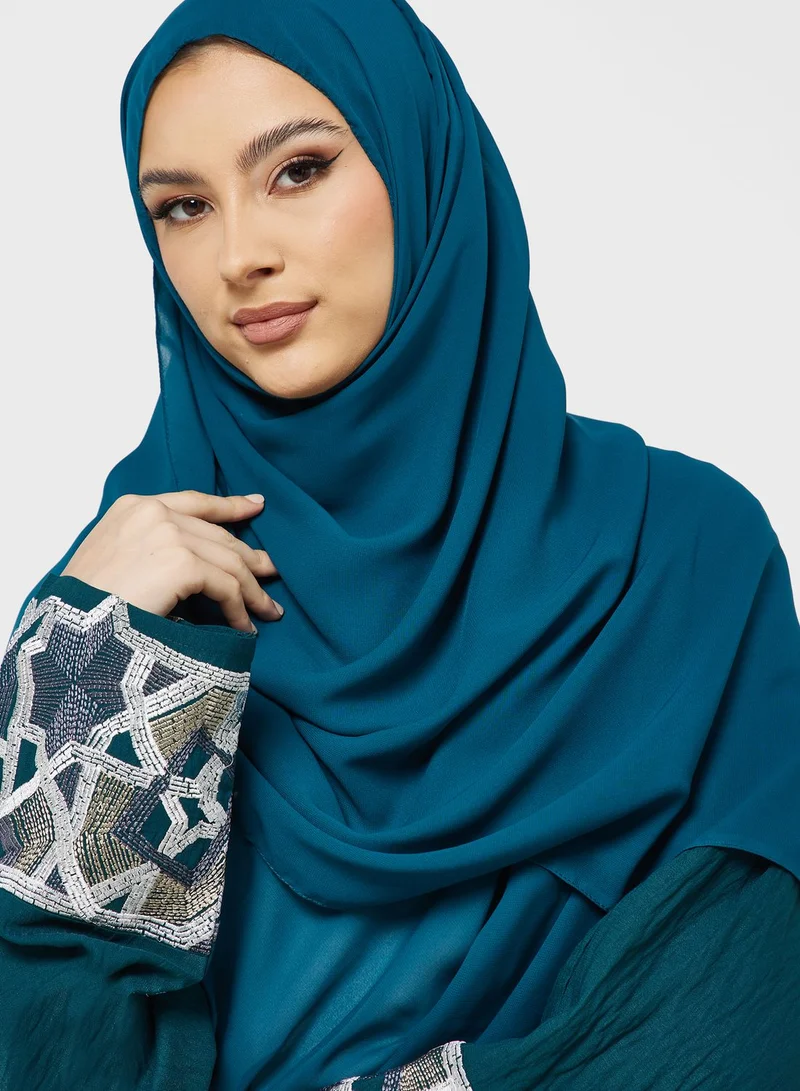 hayas closet Embroidered Crinkled Abaya