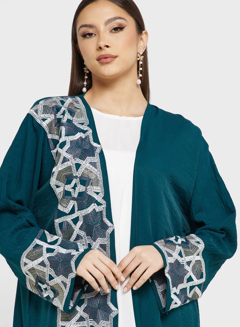 hayas closet Embroidered Crinkled Abaya