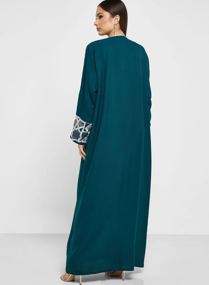 hayas closet Embroidered Crinkled Abaya