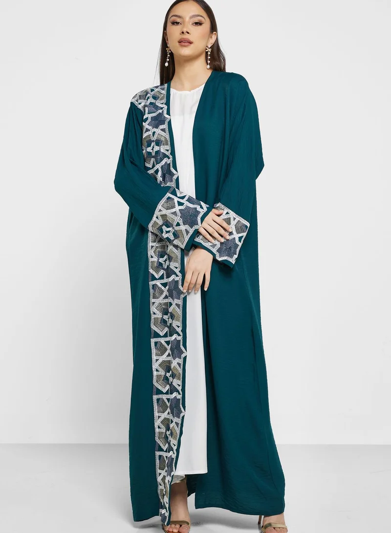 hayas closet Embroidered Crinkled Abaya