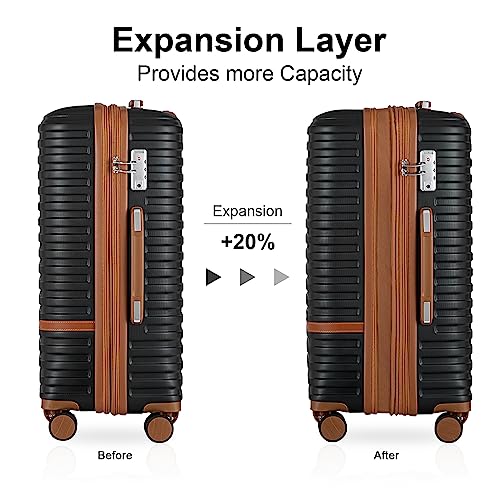 Joyway Carry On Luggage 20 Inch Expandable Suitcase with Spinner Wheel, 4 Piece Hard Shell Luggage Set with TSA Lock(Black brown) - Image 2