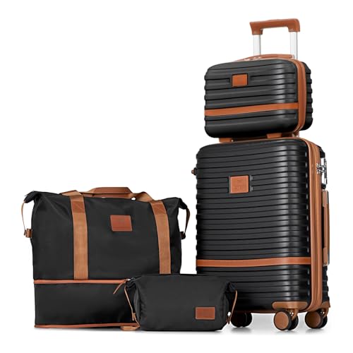 Joyway Carry On Luggage 20 Inch Expandable Suitcase with Spinner Wheel, 4 Piece Hard Shell Luggage Set with TSA Lock(Black brown) - Image 1