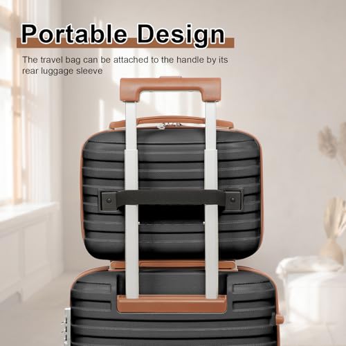 Joyway Carry On Luggage 20 Inch Expandable Suitcase with Spinner Wheel, 4 Piece Hard Shell Luggage Set with TSA Lock(Black brown) - Image 3