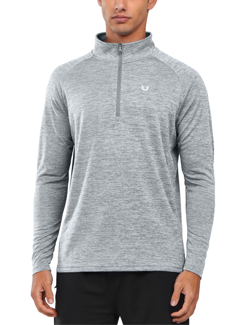 NORTHYARD Quarter Zip Pullover Men Running Shirt Long Sleeve Moisture Wicking Quick Dry Athletic Workout, Lightheather, XL - Image 2