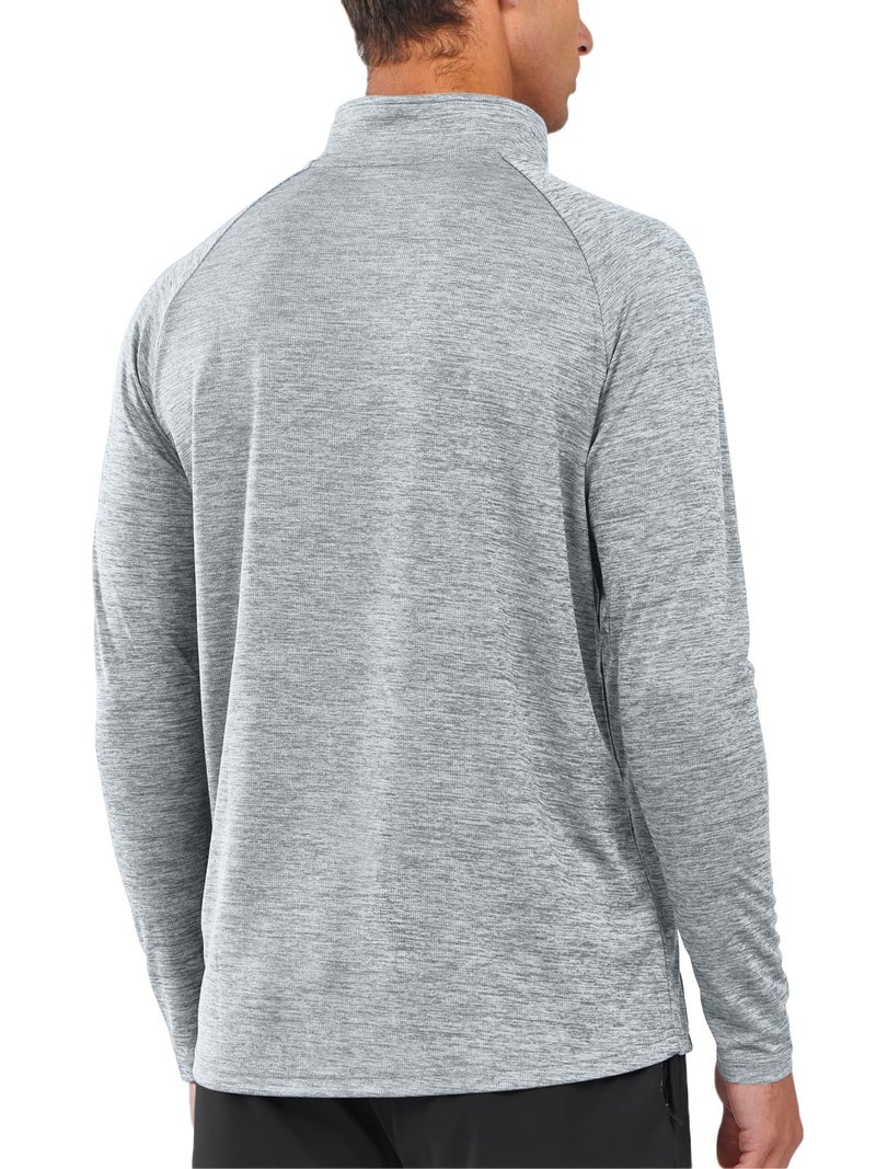 NORTHYARD Quarter Zip Pullover Men Running Shirt Long Sleeve Moisture Wicking Quick Dry Athletic Workout, Lightheather, XL - Image 4