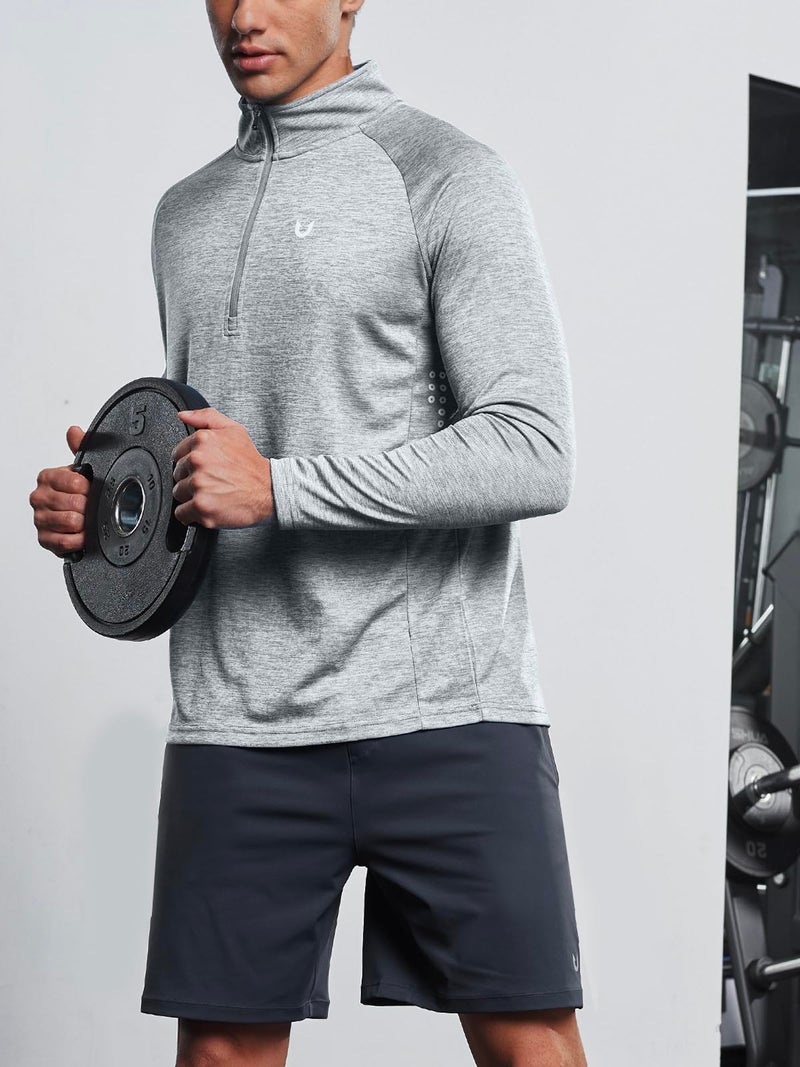 NORTHYARD Quarter Zip Pullover Men Running Shirt Long Sleeve Moisture Wicking Quick Dry Athletic Workout, Lightheather, XL - Image 3