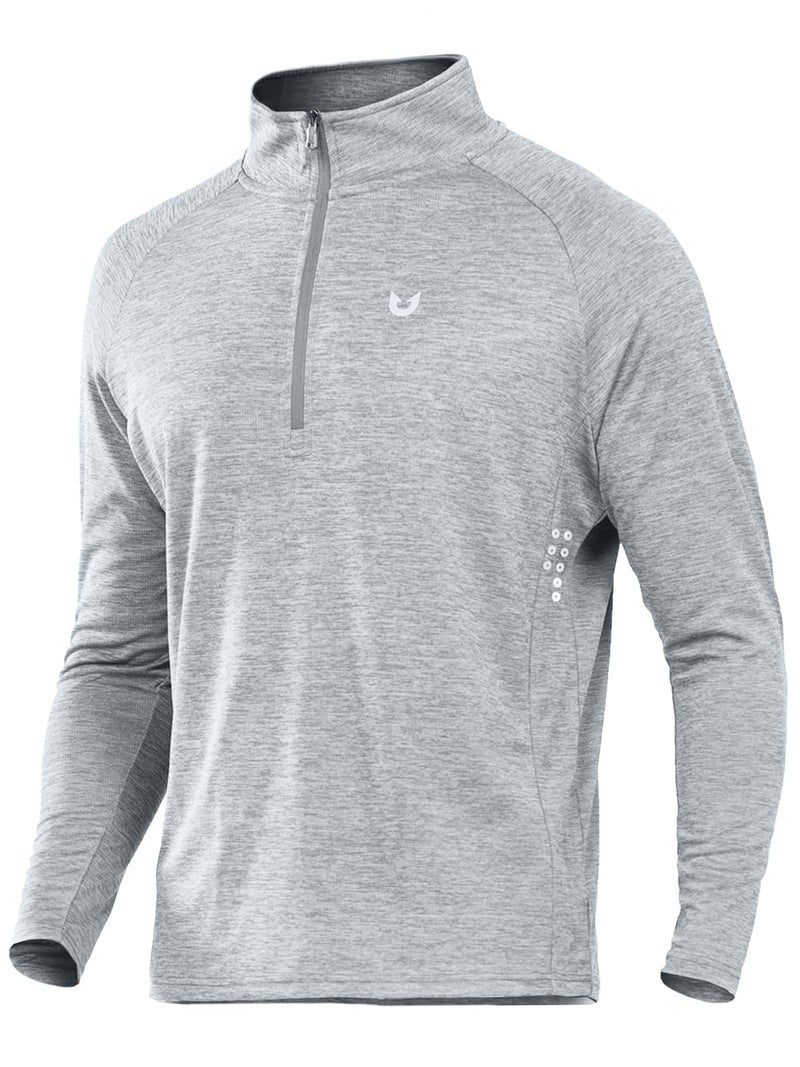 NORTHYARD Quarter Zip Pullover Men Running Shirt Long Sleeve Moisture Wicking Quick Dry Athletic Workout, Lightheather, XL - Image 1