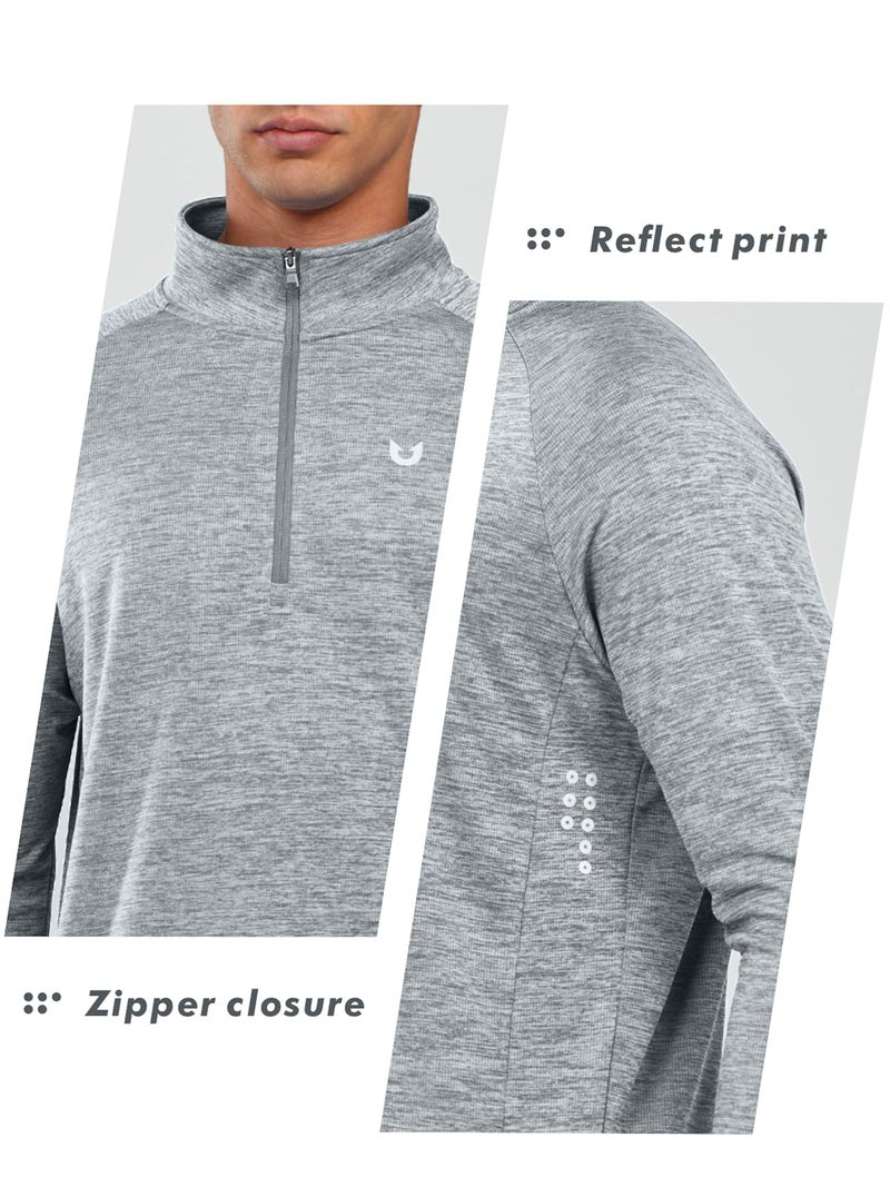 NORTHYARD Quarter Zip Pullover Men Running Shirt Long Sleeve Moisture Wicking Quick Dry Athletic Workout, Lightheather, XL - Image 5