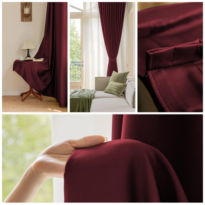 OYRING Blackout Pinch Pleat Curtain with Tieback for Small Window  Thermal Insulated Triple Weave Panel Pleated Drape with Hooks for Bedroom  Burgundy  52"" W x 63"" L  1 Panel - Image 5