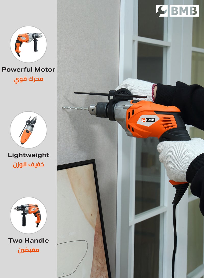 LAWAZIM Impact Drill -13mm, 950W, 0-3200 RPM- Rotary Corded Hammer Drill with Forward/Reverse Switch, Adjustable Chuck Lock Button Depth Gauge, 360° Auxiliary Handle, Ergonomic Grip for Wood - Image 4