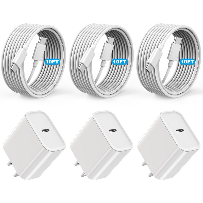 DreemTeam [Apple MFi Certified]Long 10Foot USBC to USBC Cable Fast Charging for iPhone 17/16e/15,3Pack 20W Fast Apple Phone Charger Block 10FT Type C Cord for iPhone 17 Air/17/16/15 Pro/Pro Max/iPad Pro/AirPods - Image 1