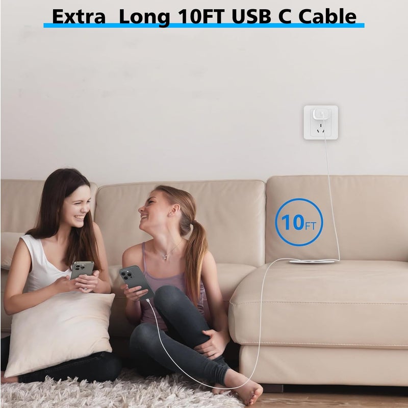 DreemTeam [Apple MFi Certified]Long 10Foot USBC to USBC Cable Fast Charging for iPhone 17/16e/15,3Pack 20W Fast Apple Phone Charger Block 10FT Type C Cord for iPhone 17 Air/17/16/15 Pro/Pro Max/iPad Pro/AirPods - Image 4