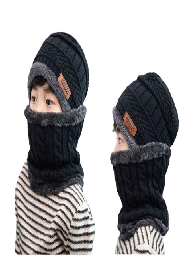 BeFall Winter Warm Hat Boy's & Girl's Outdoor Sports Headging Hat Scarf Set Boys Girls (5-14 Years) Warm Fleece Cap Scarf Set Ski Equipment (Black) - Image 4
