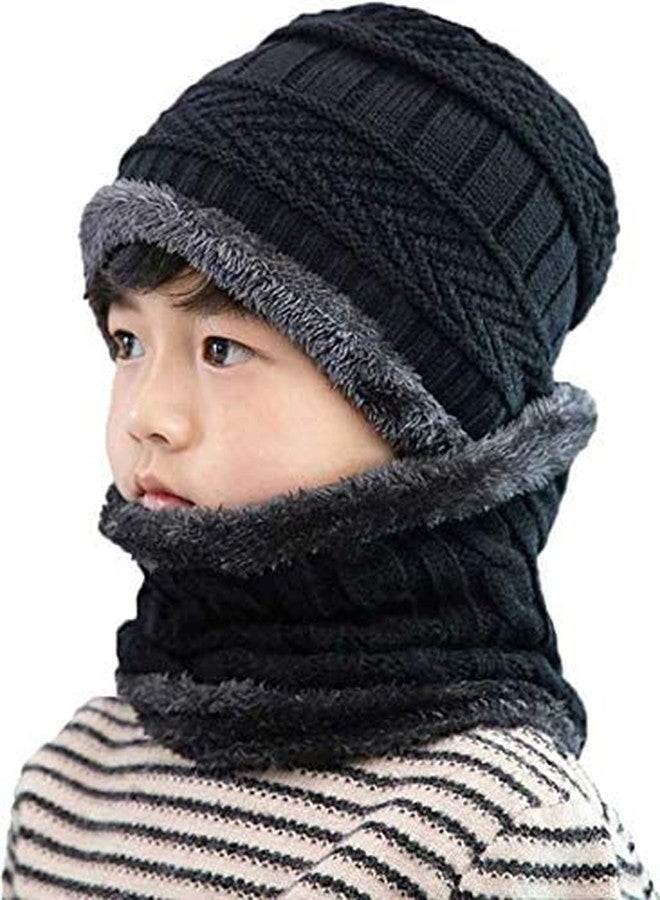 BeFall Winter Warm Hat Boy's & Girl's Outdoor Sports Headging Hat Scarf Set Boys Girls (5-14 Years) Warm Fleece Cap Scarf Set Ski Equipment (Black) - Image 3