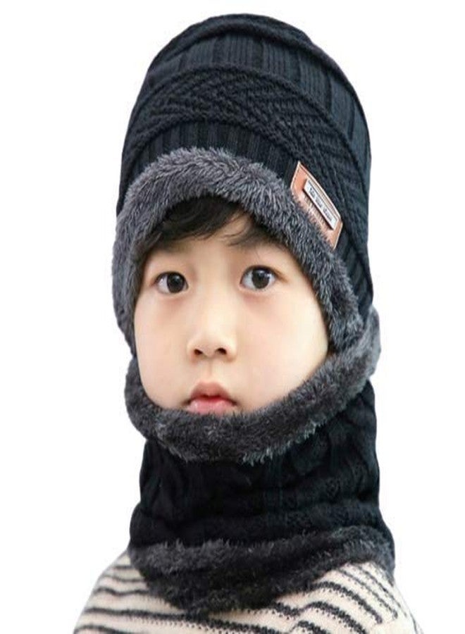 BeFall Winter Warm Hat Boy's & Girl's Outdoor Sports Headging Hat Scarf Set Boys Girls (5-14 Years) Warm Fleece Cap Scarf Set Ski Equipment (Black) - Image 2
