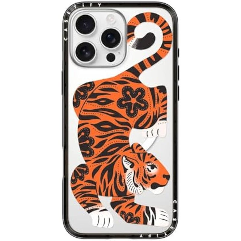 Casetify Compact iPhone 16 Pro Max Case 【Slim and Sleek/Compatible with Magsafe / 4 ft. 2X Military Grade Drop Protection】 - Fierce Tiger - Clear Black - Image 1