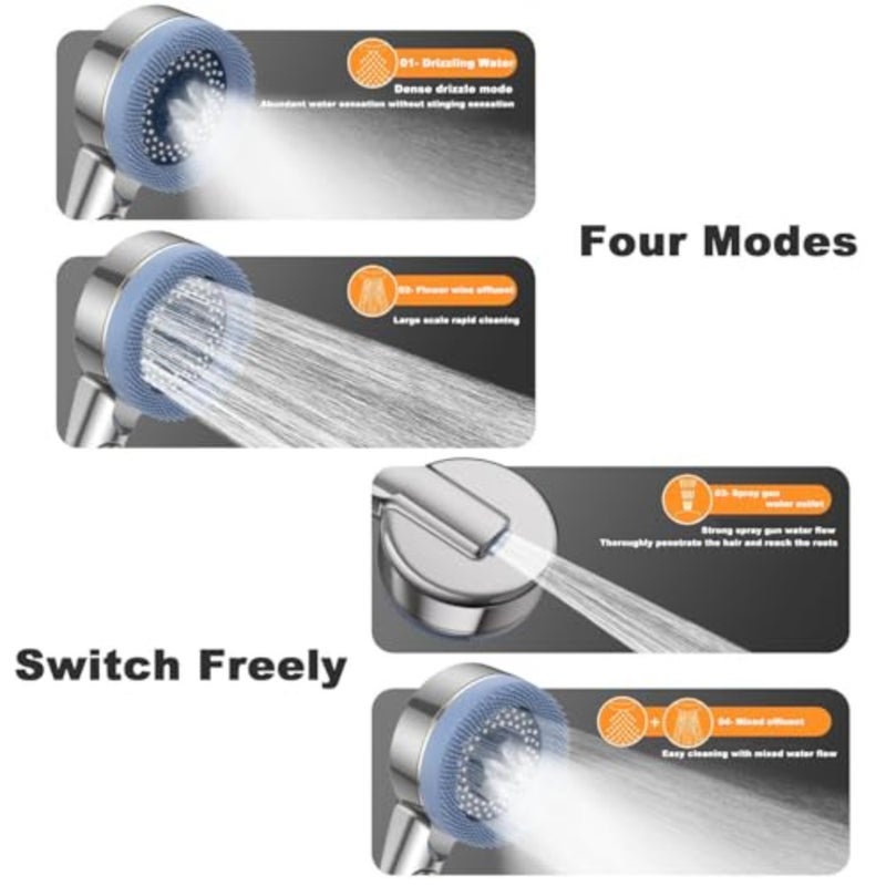3-in-1 Shower Set: High Pressure Filtered Shower Head, 4 Spray Modes + 1.5M Hose and No-Drill Holder, Water Saving Aquaflow Shower Set - Image 4