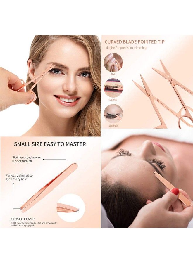 Arroyner 5 Pieces Eyelash Applicator Tool False Eyelashes Applicator Eyebrow Curler Eyebrow Scissors (Rose Golden) - Image 4
