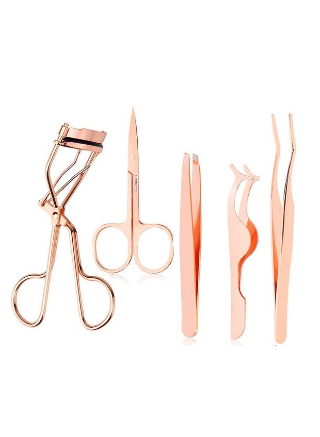 Arroyner 5 Pieces Eyelash Applicator Tool False Eyelashes Applicator Eyebrow Curler Eyebrow Scissors (Rose Golden) - Image 1