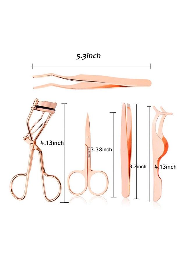 Arroyner 5 Pieces Eyelash Applicator Tool False Eyelashes Applicator Eyebrow Curler Eyebrow Scissors (Rose Golden) - Image 3