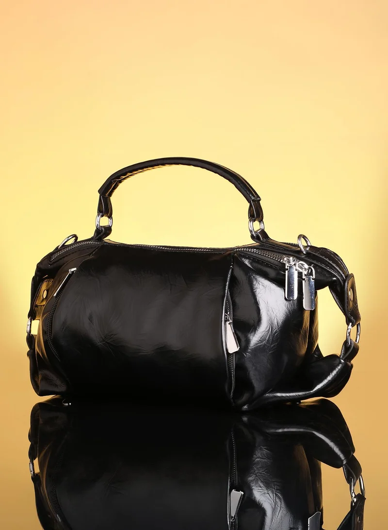 Haute Sauce Solid Zip Lock Regular Vegan Leather Hand Bag For Women