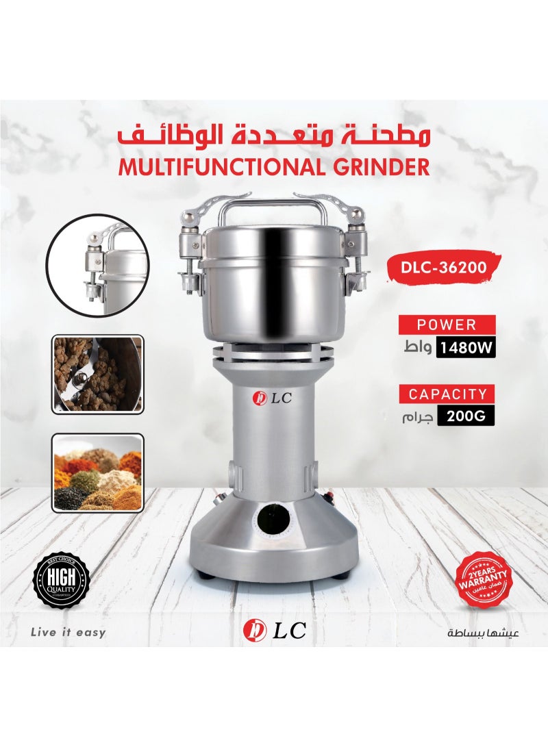 Stainless Steel Multi-Functional Grinder 200 grams 1480 Watt DLC-36200 Silver
