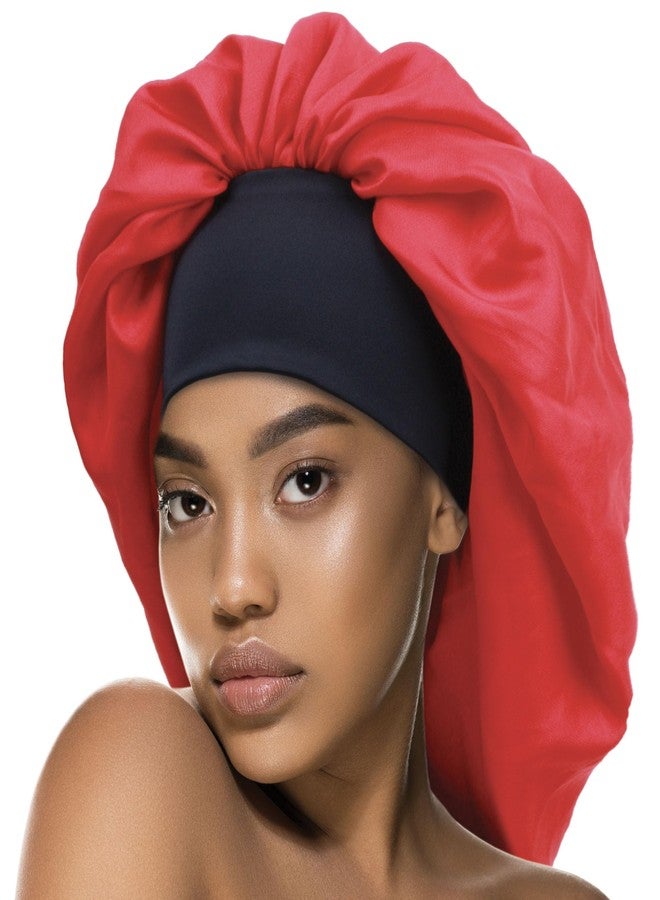 DONNA Wide Edge Satin Bonnet Silk Bonnet for Sleeping, Shower Cap for Women Comfortable band, 1pc Super Jumbo Size Red Color