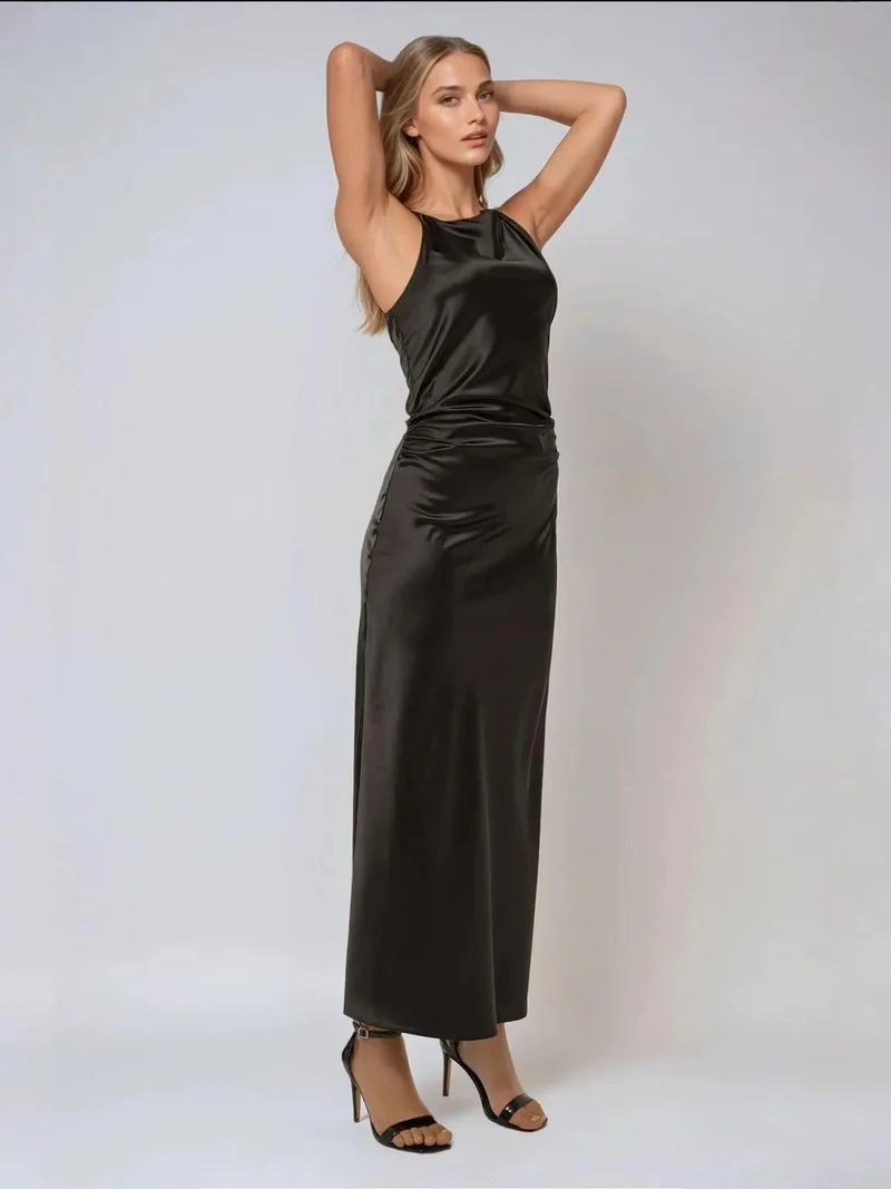 HICCUP Black Satin Maxi Dress for Women | Best Price UAE