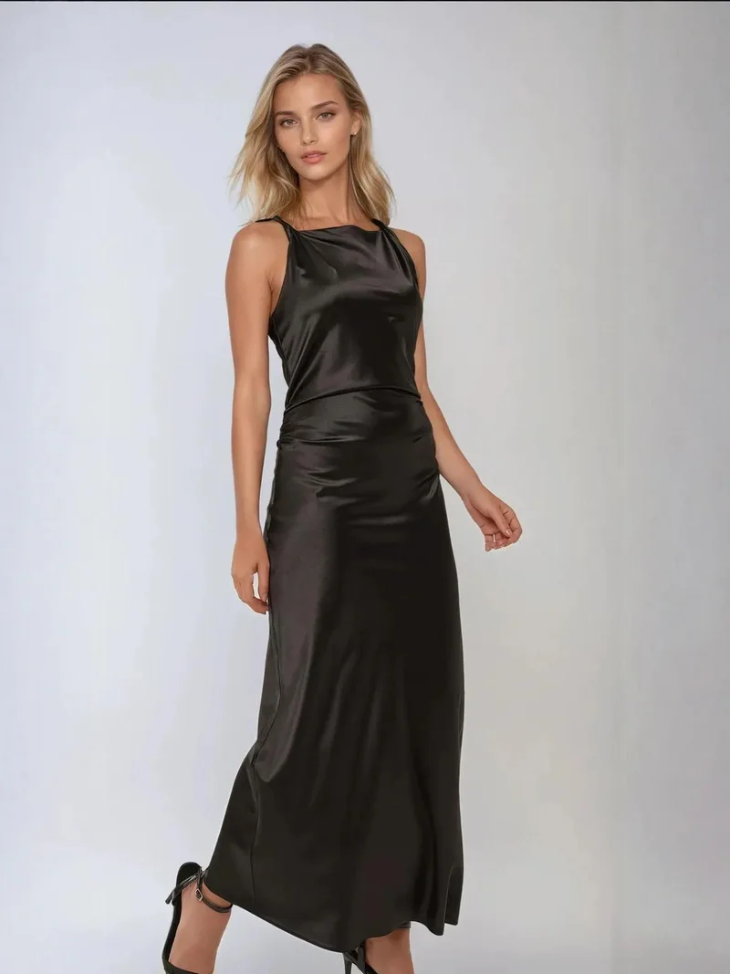 HICCUP Black Satin Maxi Dress for Women | Best Price UAE