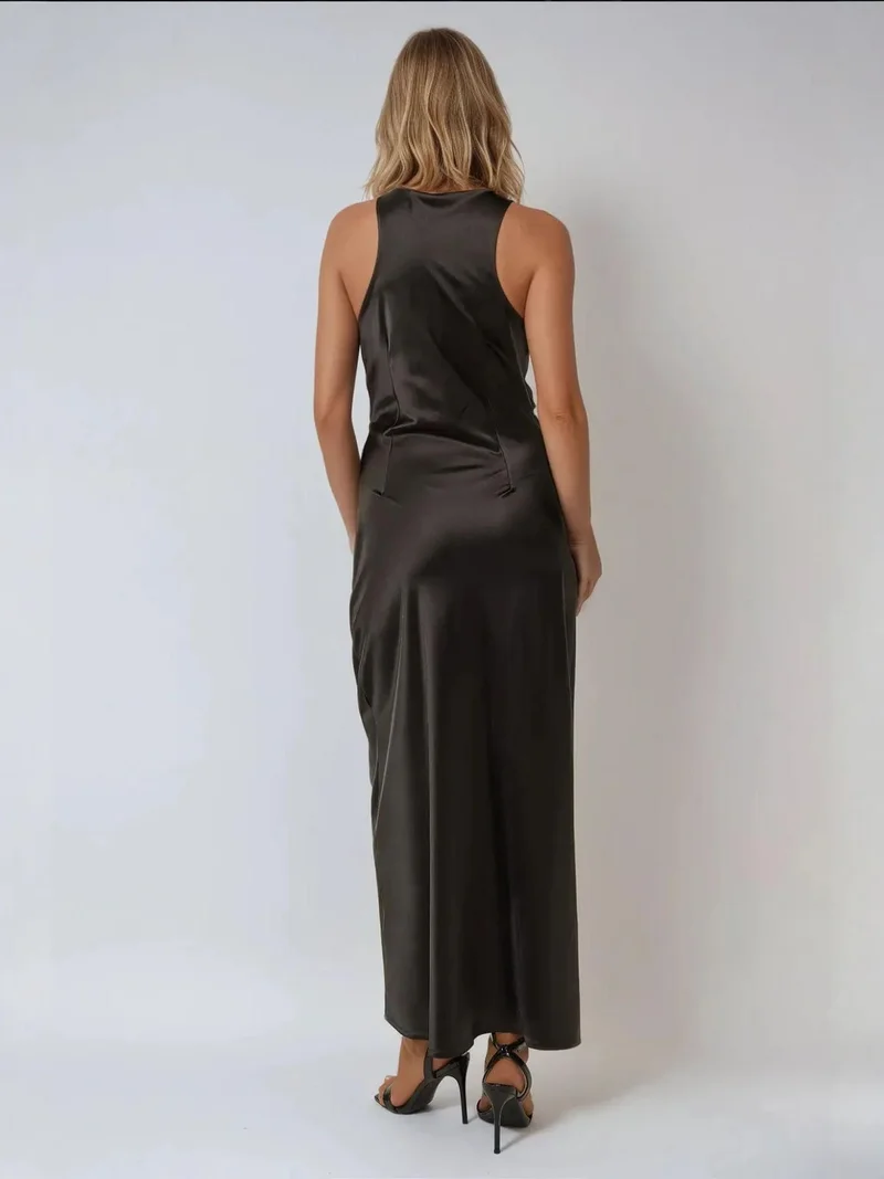 HICCUP Black Satin Maxi Dress for Women | Best Price UAE