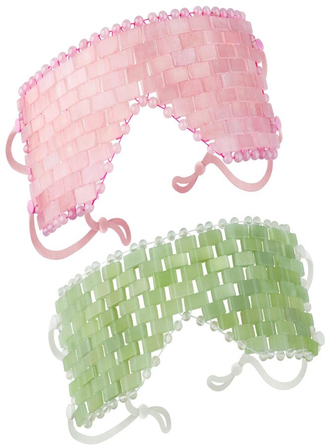 LazyGa Natural Jade Eye Mask and Rose Quartz Eye Mask Set - Soothing & Relaxing Alleviate Puffiness and Migraines with Cooling and Warming Therapy (2 Pcs) - Image 1
