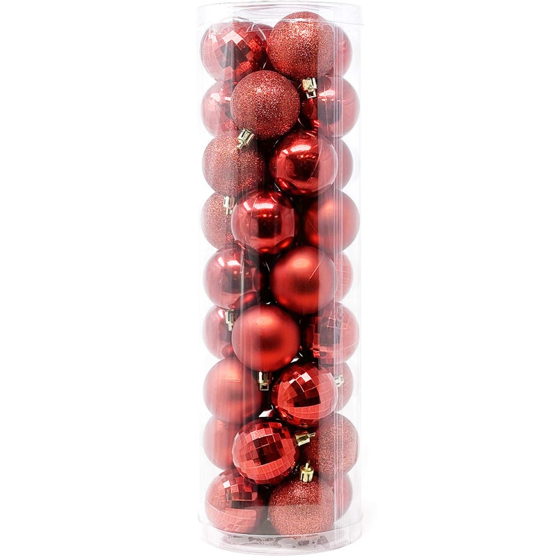 allgala allgala Christmas Balls 36 PK 2 Inch (5CM) Pre-Strung Shatter Proof Christmas Ornament Balls for Xmas Tree-4 Style-Red  - Image 1
