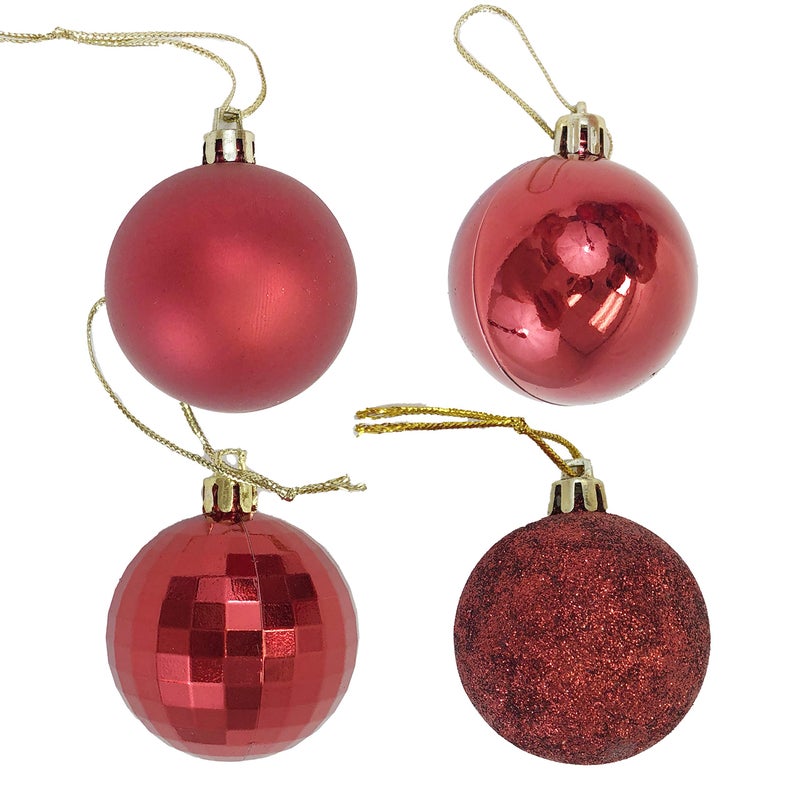allgala allgala Christmas Balls 36 PK 2 Inch (5CM) Pre-Strung Shatter Proof Christmas Ornament Balls for Xmas Tree-4 Style-Red  - Image 3