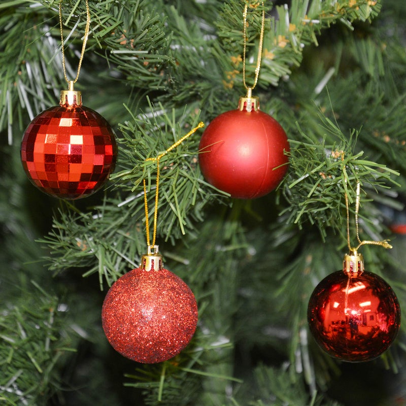 allgala allgala Christmas Balls 36 PK 2 Inch (5CM) Pre-Strung Shatter Proof Christmas Ornament Balls for Xmas Tree-4 Style-Red  - Image 4